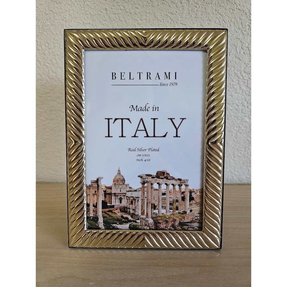 Beltrami Italy Real Silver Plated Gold Tone Textured 4x6 Photo Picture Frame